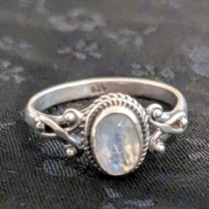 New Solid Sterling Silver  Genuine Rainbow Moonstone Ring 925 Size Is 6.5 - 7